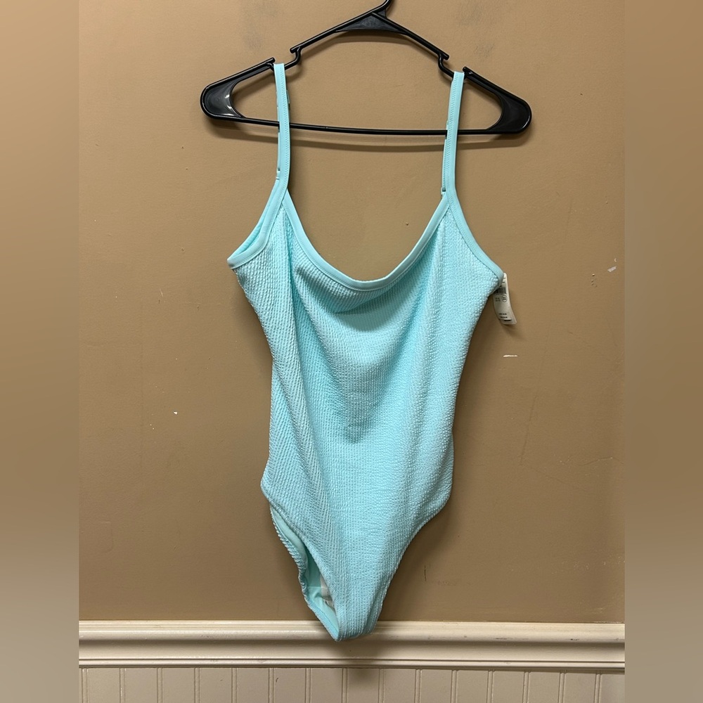 Aerie Size XL Teal One-Piece Bathing Suit Swimsuit Ribbed Crinkle NWT